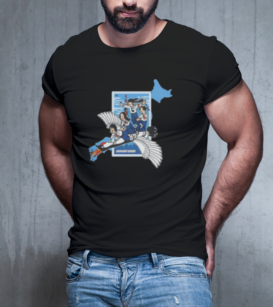 Atarashii Gakko Navy Crane Girls Riding White Bird Japan Map T-Shirt