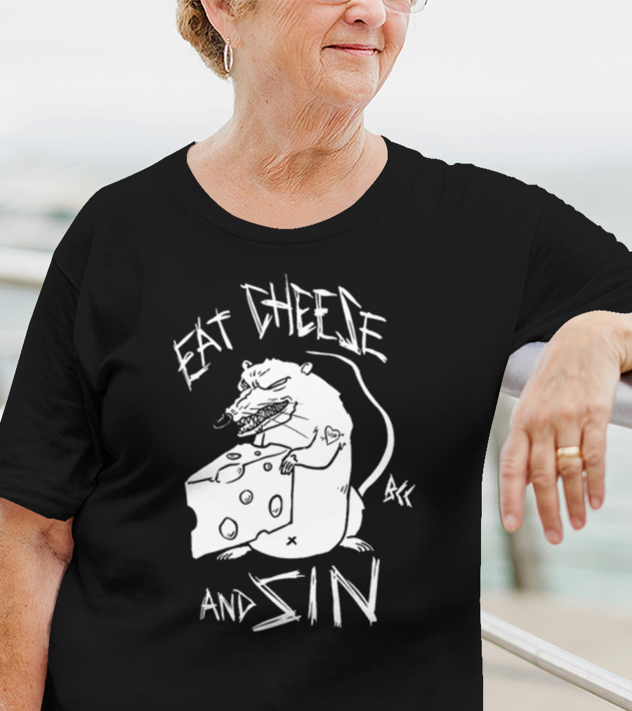 Blackcraft Cult Eat Cheese And Sin Rat Illustration BCC Text T-Shirt