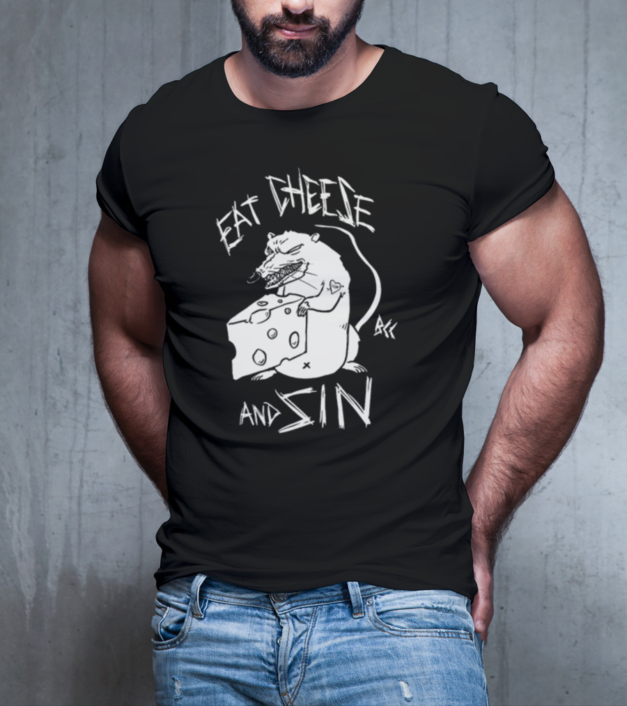 Blackcraft Cult Eat Cheese And Sin Rat Illustration BCC Text T-Shirt