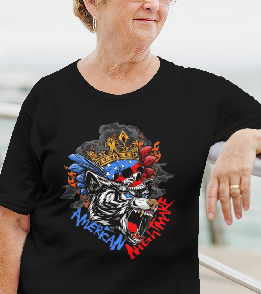 American Nightmare Skull With Crown And Wolf T-Shirt