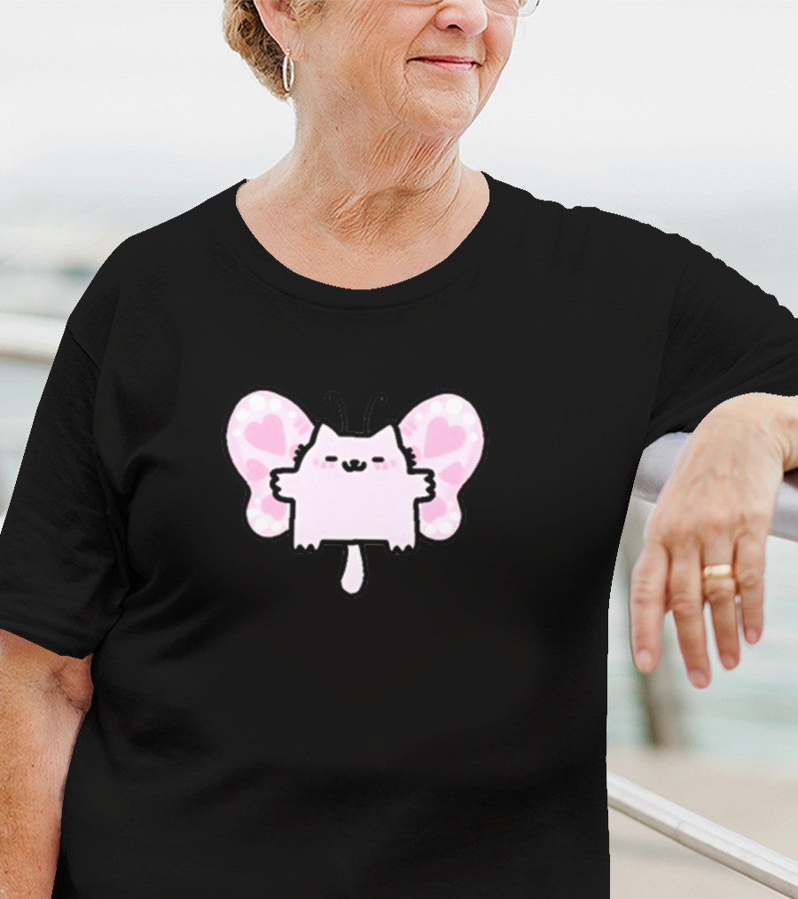 Sillynubcat Butterflycat Pink Heart Wings T-Shirt