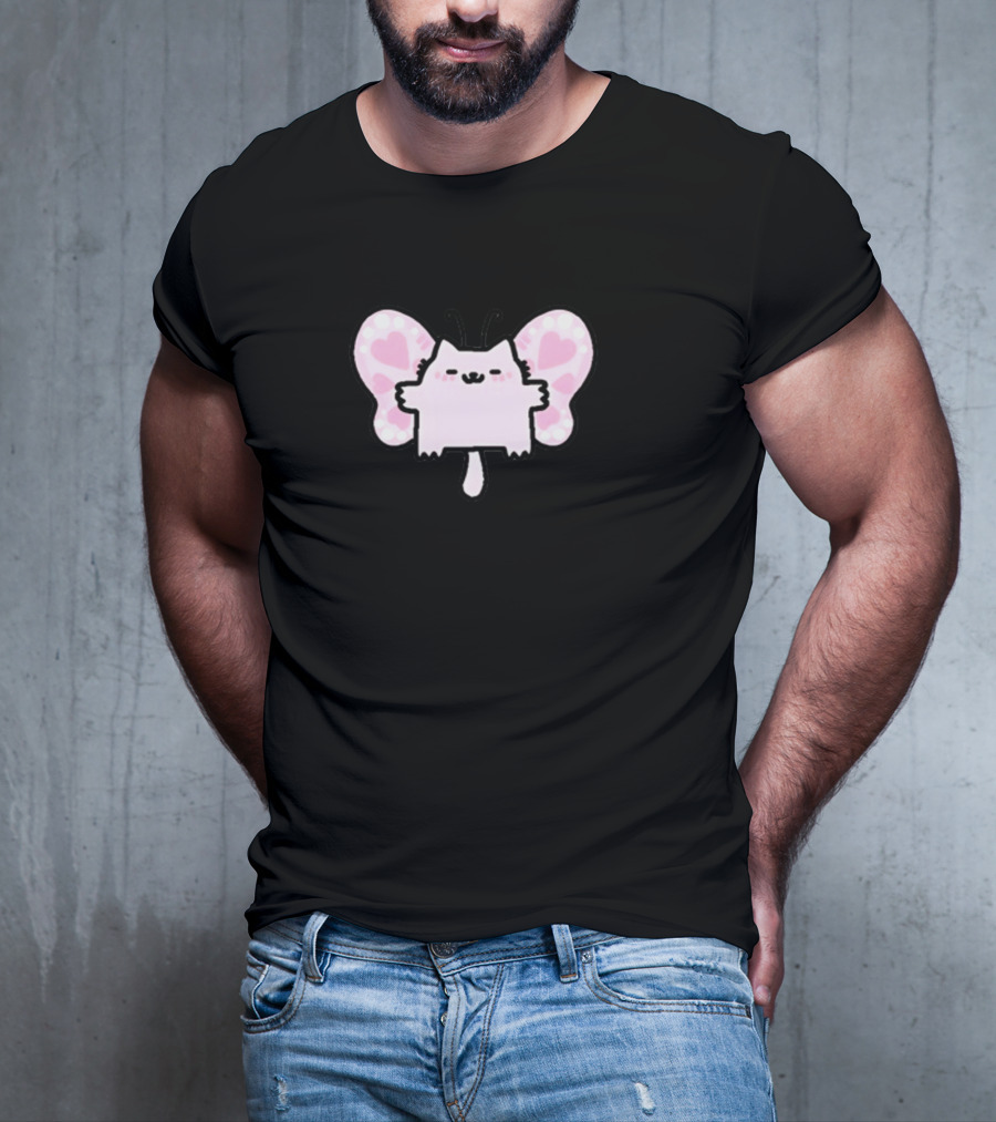 Sillynubcat Butterflycat Pink Heart Wings T-Shirt