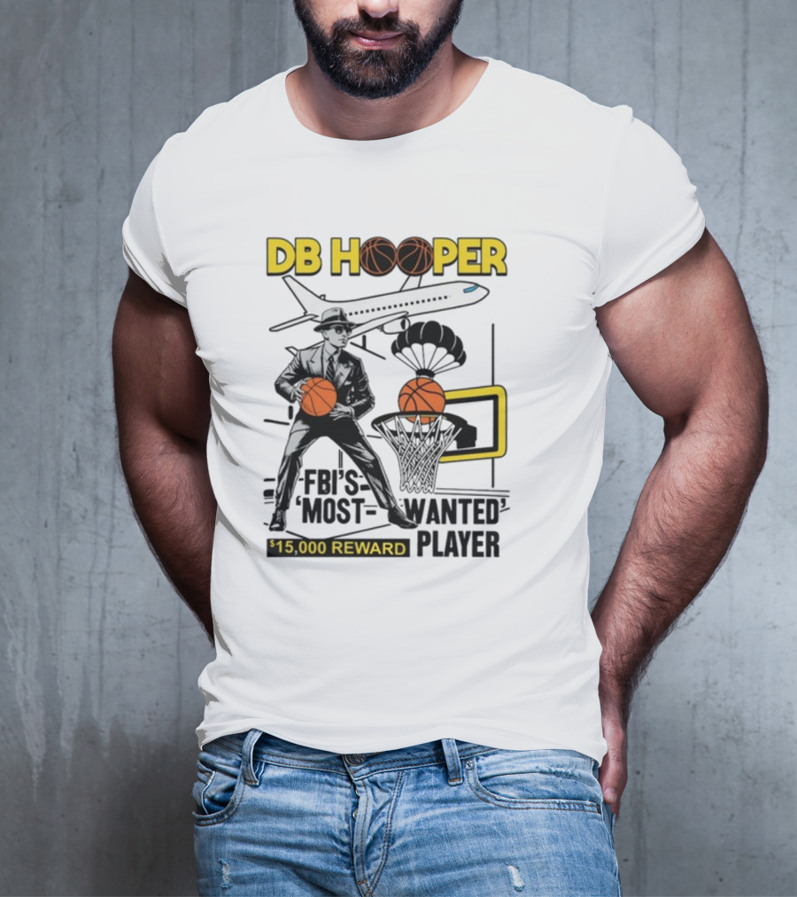 DB Hooper FBI's Most Wanted Player $15,000 Reward Basketball Airplane T-Shirt
