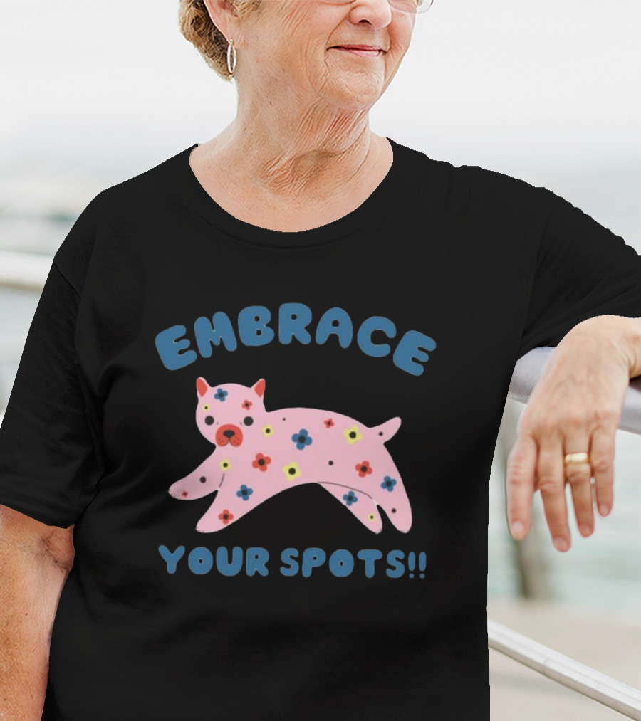 Tenderghost Embrace Your Spots Cat Colorful Flowers T-Shirt