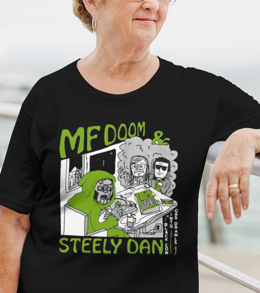 MF Doom And Steely Dan Black Cow Into Gas Drawls Comic Style Scene T-Shirt