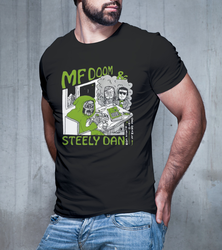 MF Doom And Steely Dan Black Cow Into Gas Drawls Comic Style Scene T-Shirt