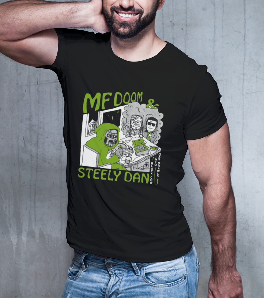 MF Doom And Steely Dan Black Cow Into Gas Drawls Comic Style Scene T-Shirt