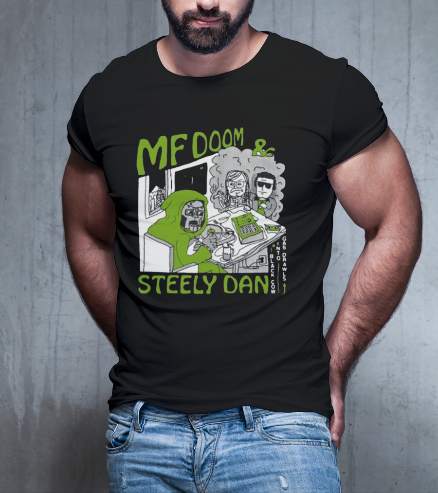 MF Doom And Steely Dan Black Cow Into Gas Drawls Comic Style Scene T-Shirt