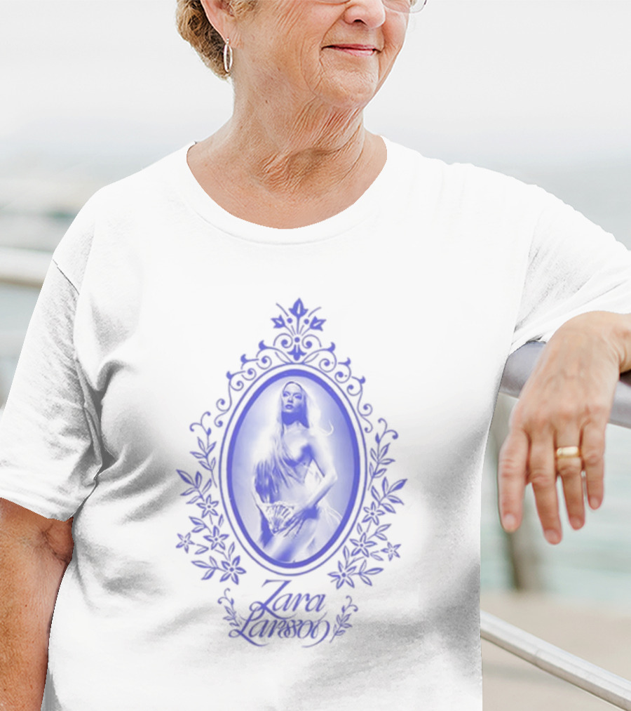 ZaraLarsson Venus Ecru Blue Gothic Floral Frame T-Shirt