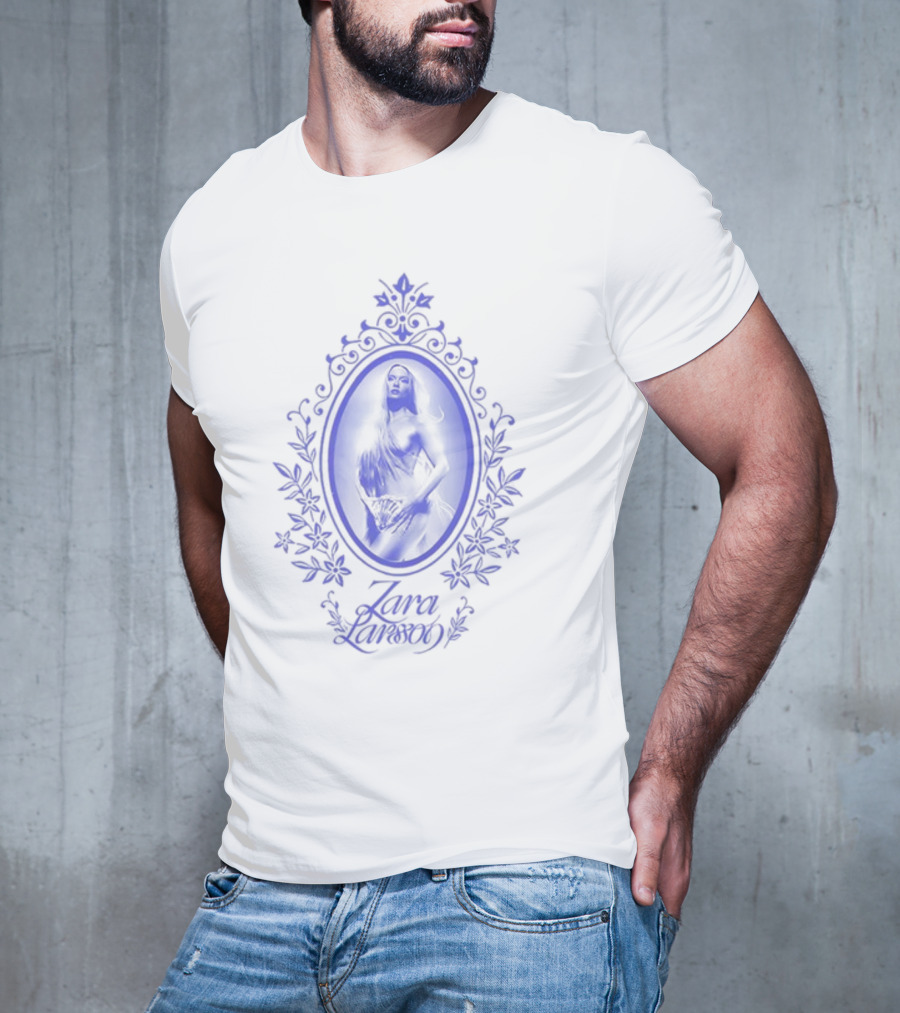 ZaraLarsson Venus Ecru Blue Gothic Floral Frame T-Shirt