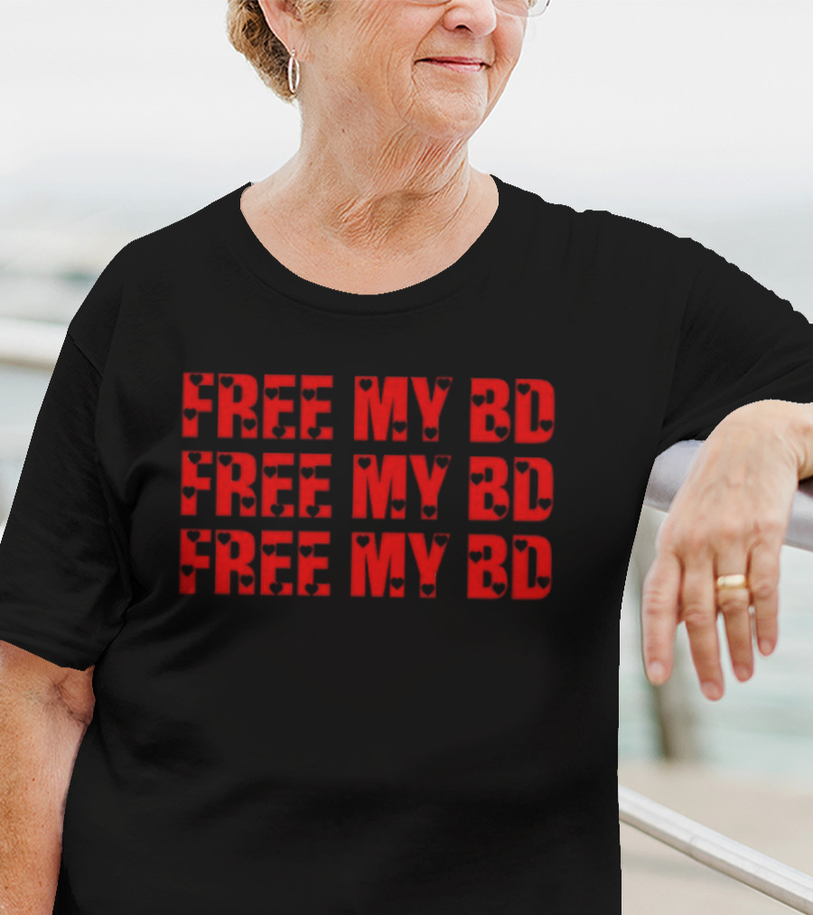 FREE MY BD Repeated Text With Iconic Mask Motif T-Shirt