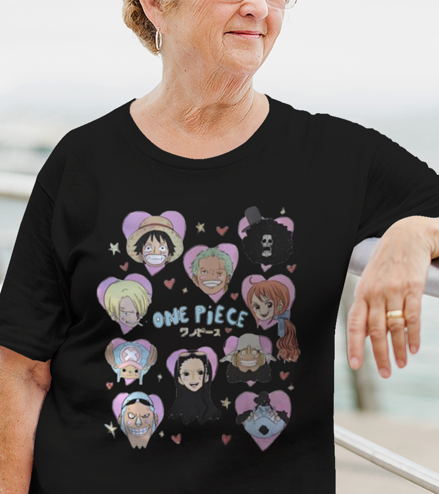 Mustardyardpress One Piece Anime Characters In Heart Frames T-Shirt