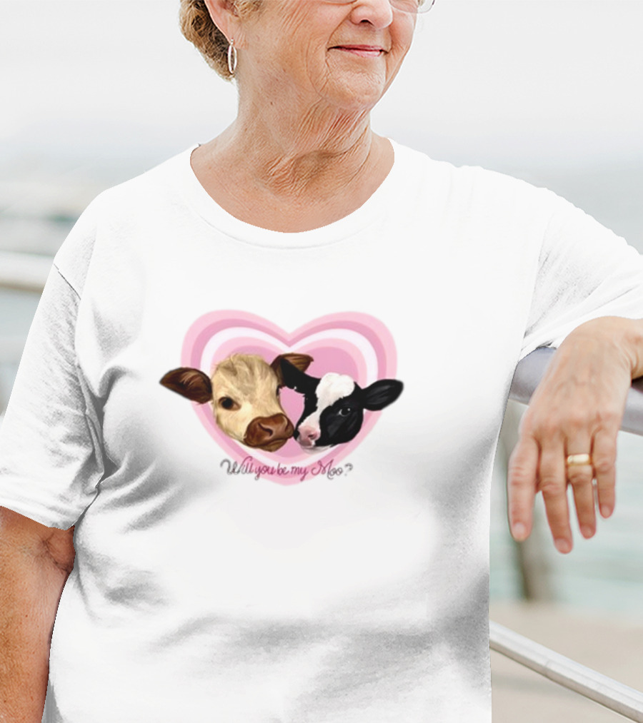Cow Funny Will You Be My Moo Heart Cute Cow Image T-Shirt