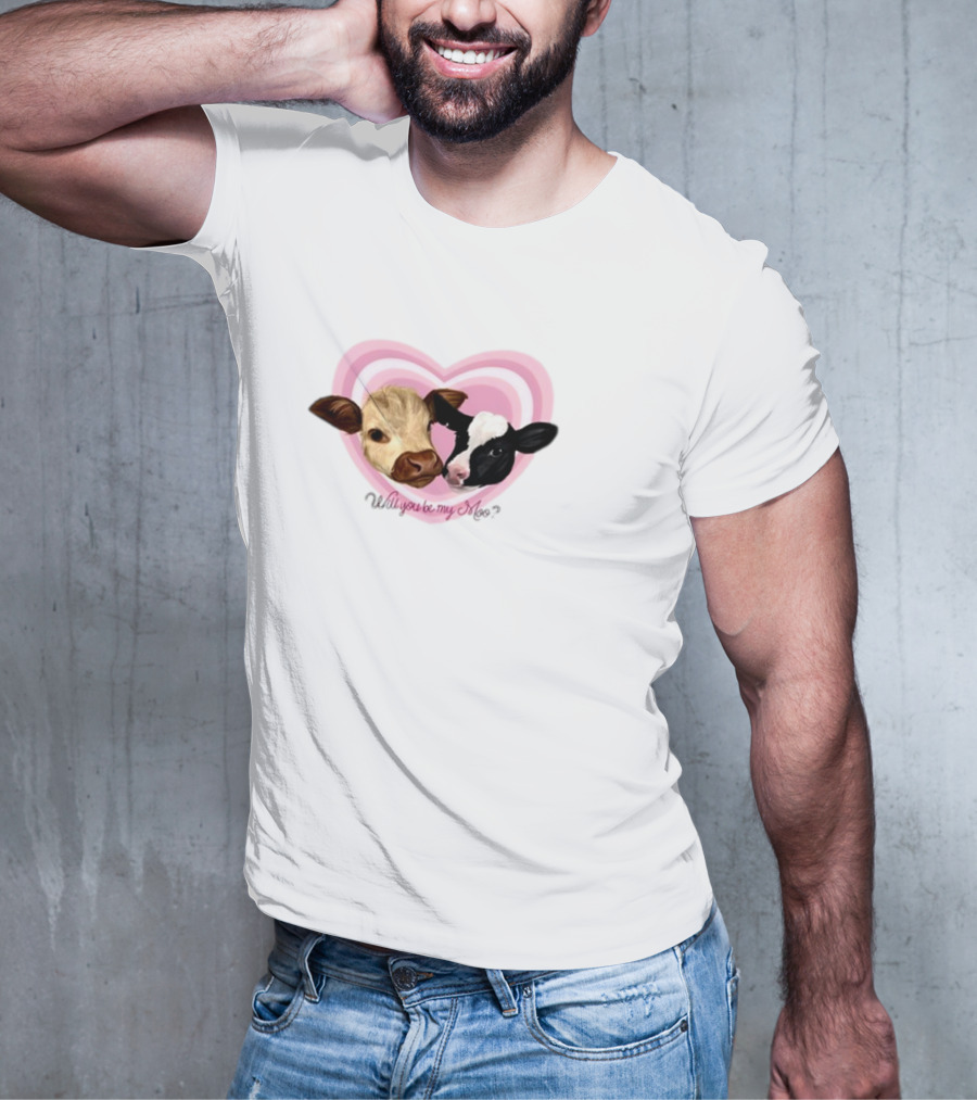 Cow Funny Will You Be My Moo Heart Cute Cow Image T-Shirt
