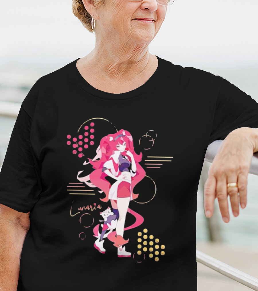 Lunaria Streetwear Pink Hair Girl With Cat And Circles T-Shirt