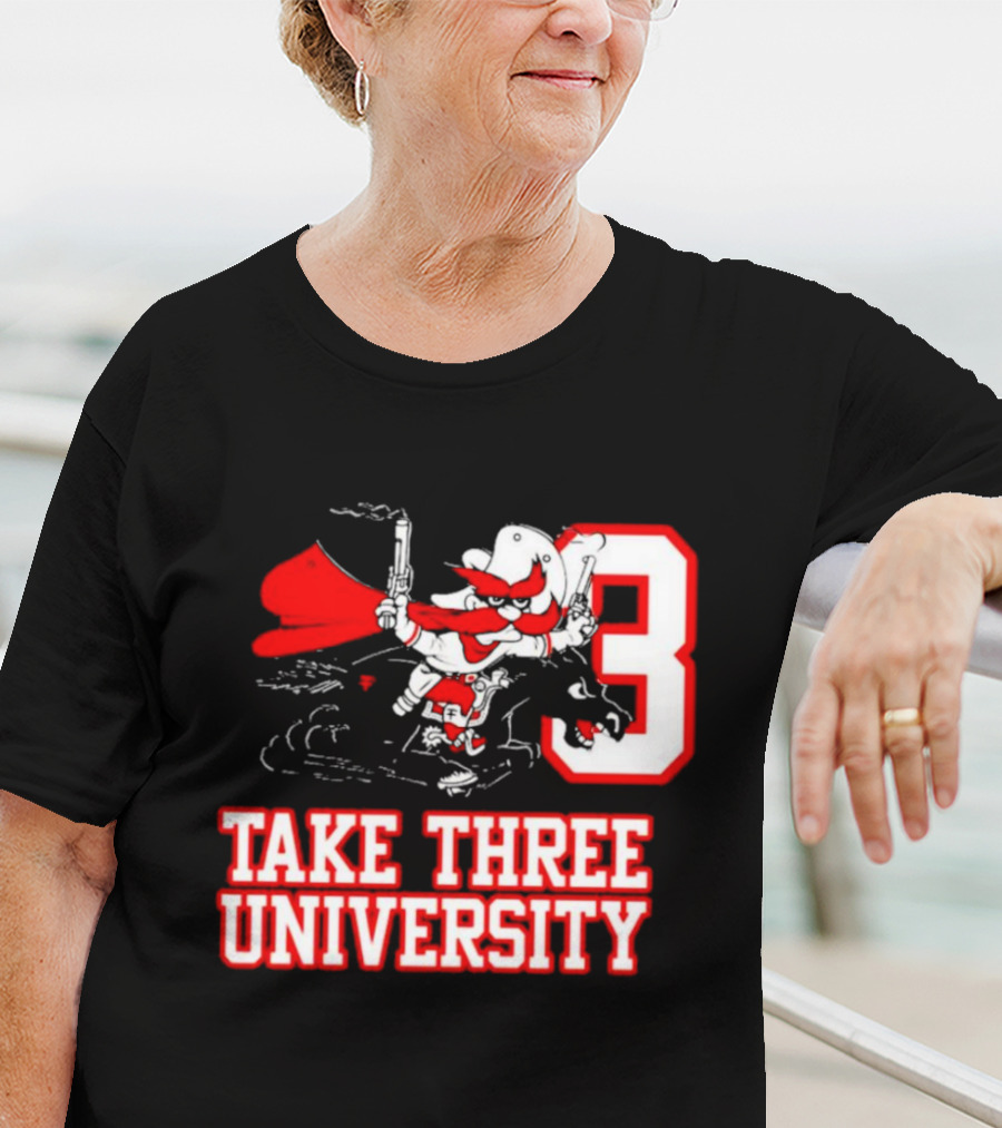Take Three University Cowboy Mascot With Dual Pistols Number 3 T-Shirt