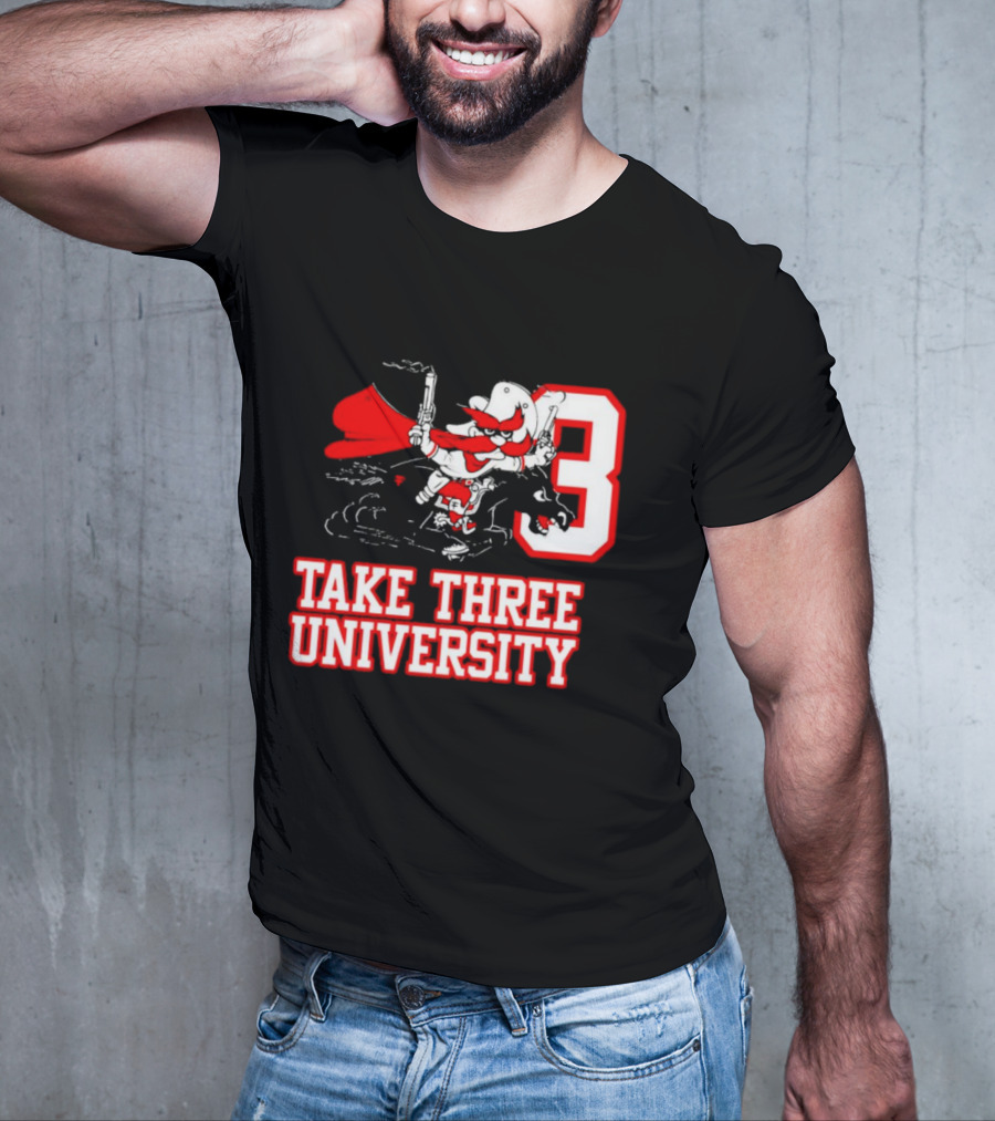 Take Three University Cowboy Mascot With Dual Pistols Number 3 T-Shirt
