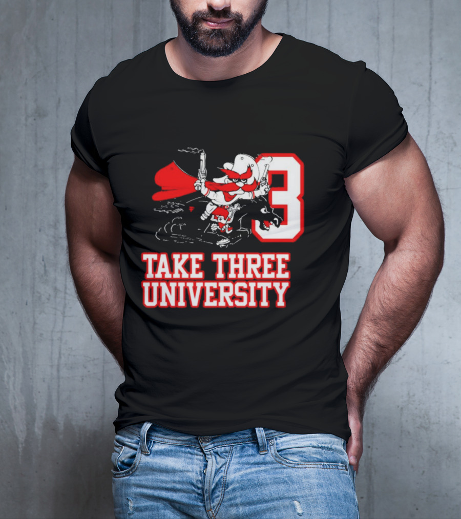 Take Three University Cowboy Mascot With Dual Pistols Number 3 T-Shirt