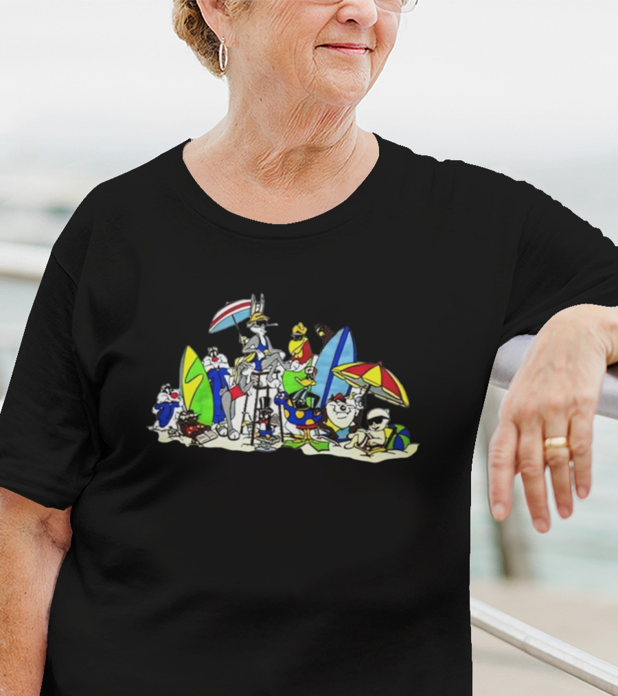 Warner Bros Looney Tunes Surfing Bugs Daffy Taz Beach Fun T-Shirt
