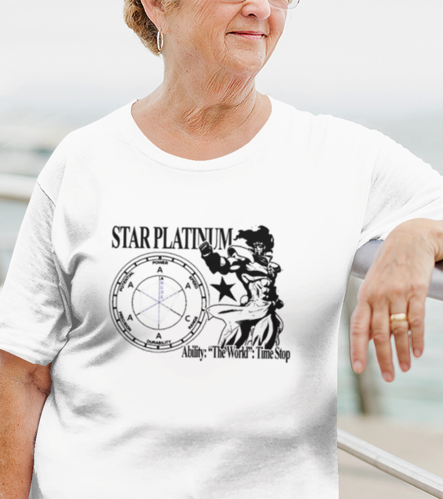 Star Platinum Ability The World Time Stop Diagram And Heroic Pose T-Shirt