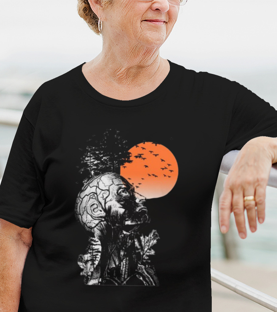 Hangover Alan Human Anatomy Tree Brain Pattern Orange Moon Dark Khaki T-Shirt