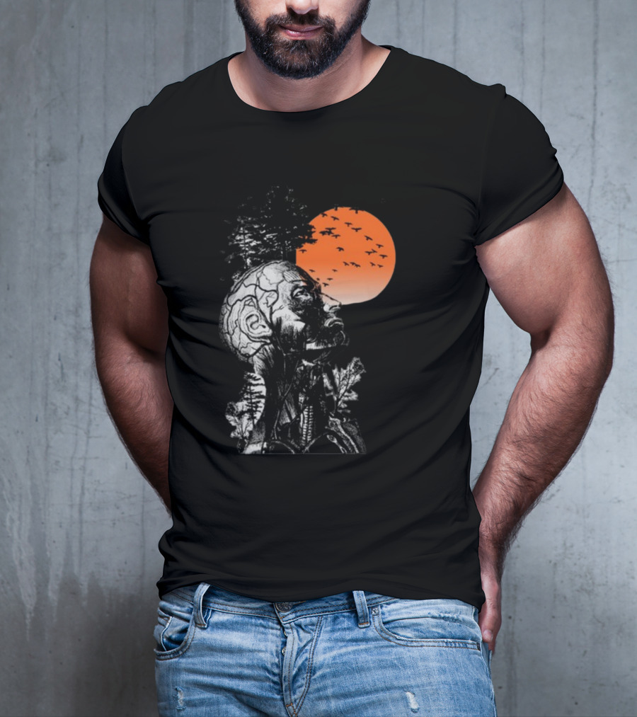 Hangover Alan Human Anatomy Tree Brain Pattern Orange Moon Dark Khaki T-Shirt