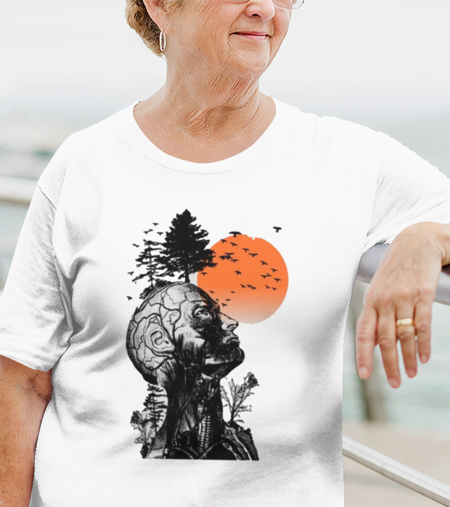 Jason Kelce Hangover Brain Anatomy With Sunset And Flying Birds T-Shirt
