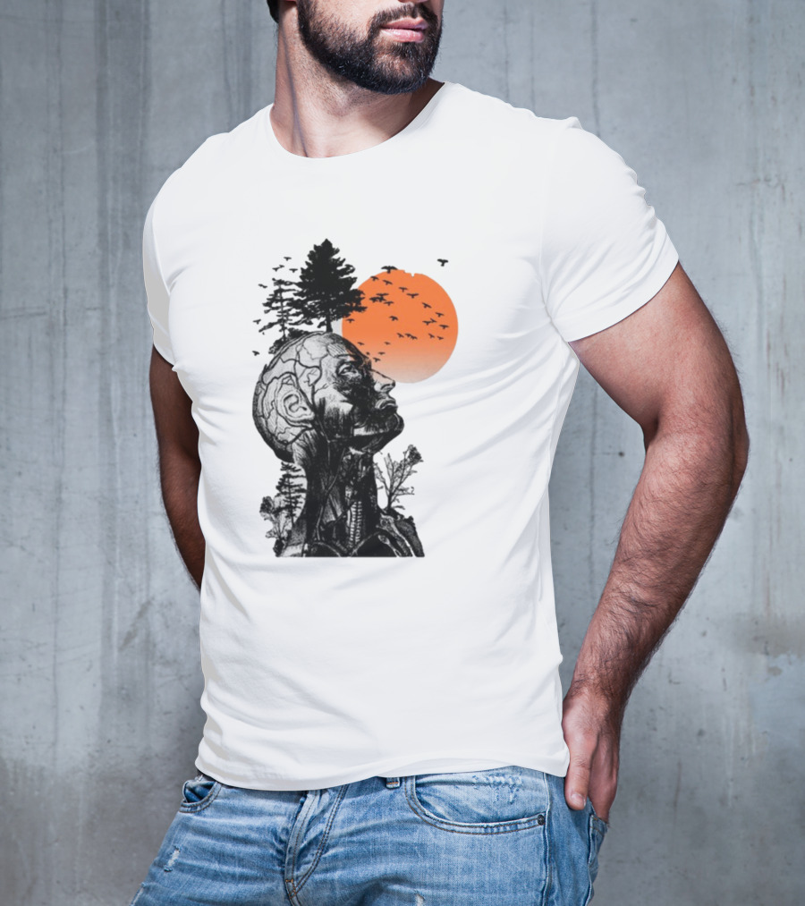 Jason Kelce Hangover Brain Anatomy With Sunset And Flying Birds T-Shirt
