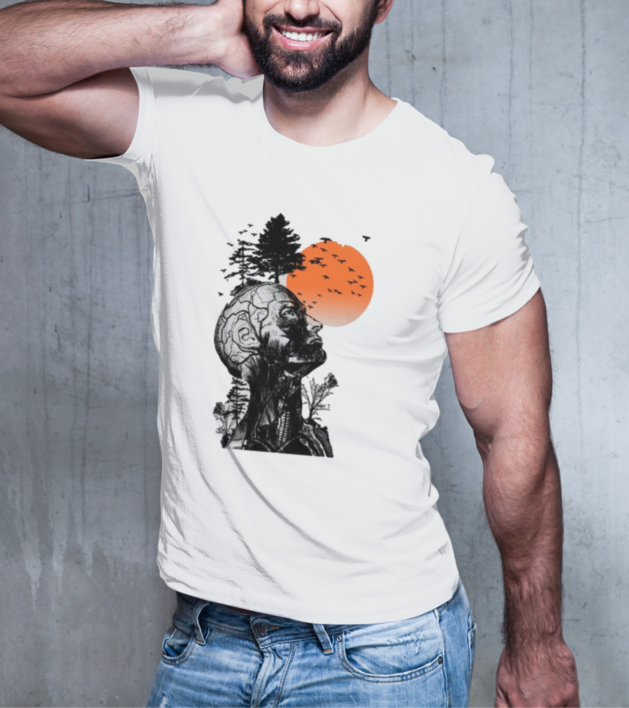 Jason Kelce Hangover Brain Anatomy With Sunset And Flying Birds T-Shirt