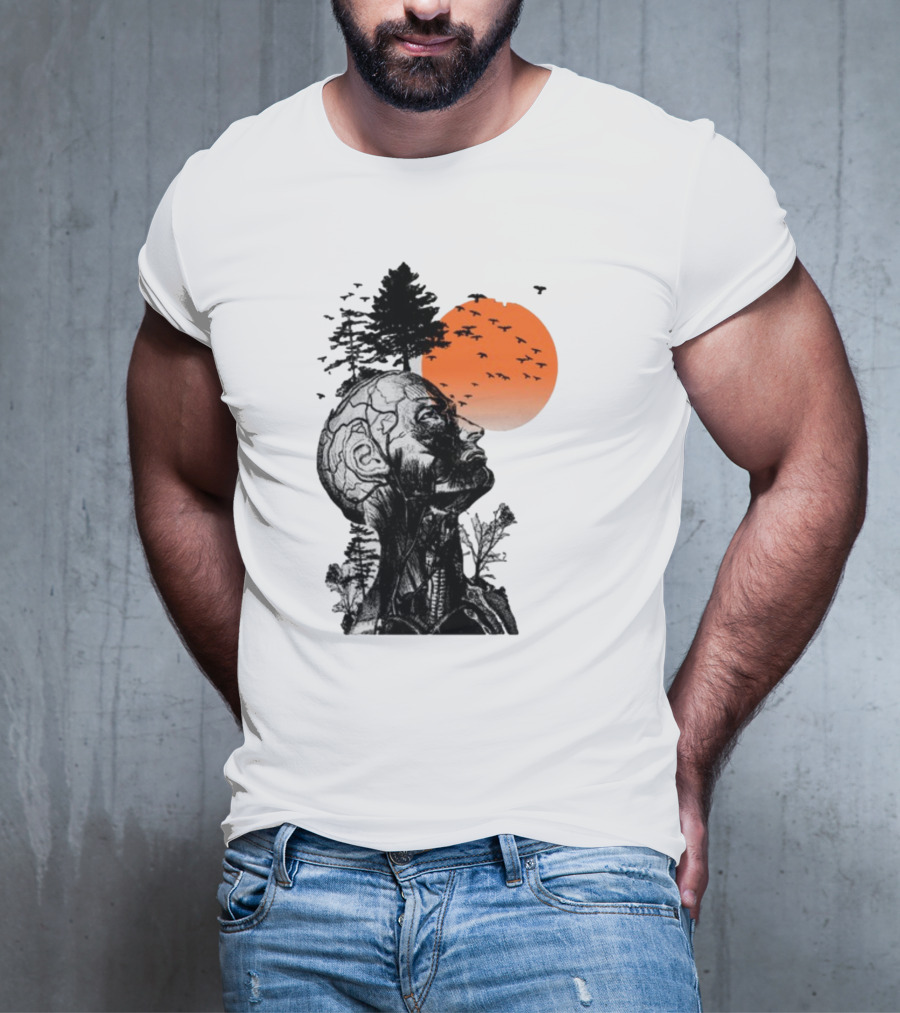 Jason Kelce Hangover Brain Anatomy With Sunset And Flying Birds T-Shirt