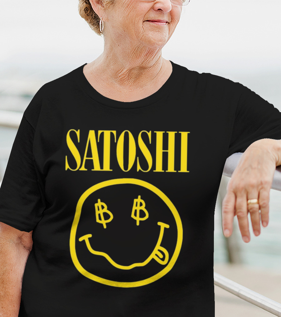 SATOSHI Smiley Face With Bitcoin Symbols T-Shirt