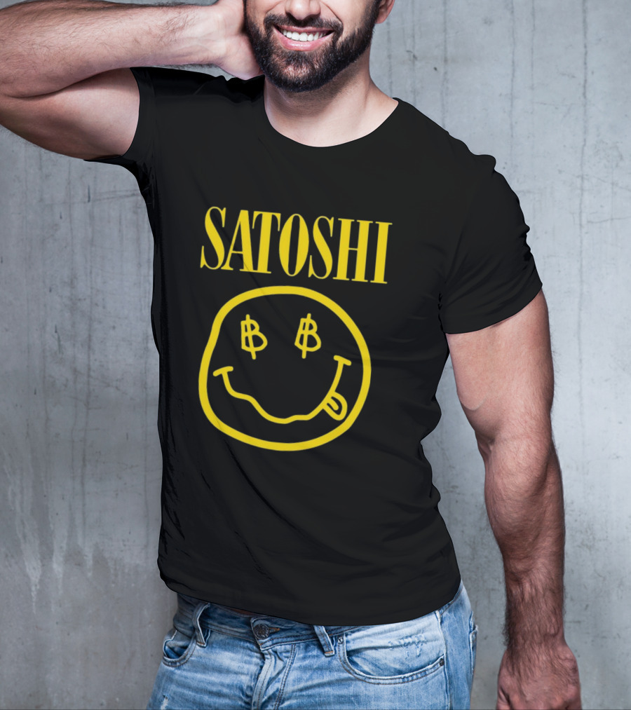 SATOSHI Smiley Face With Bitcoin Symbols T-Shirt