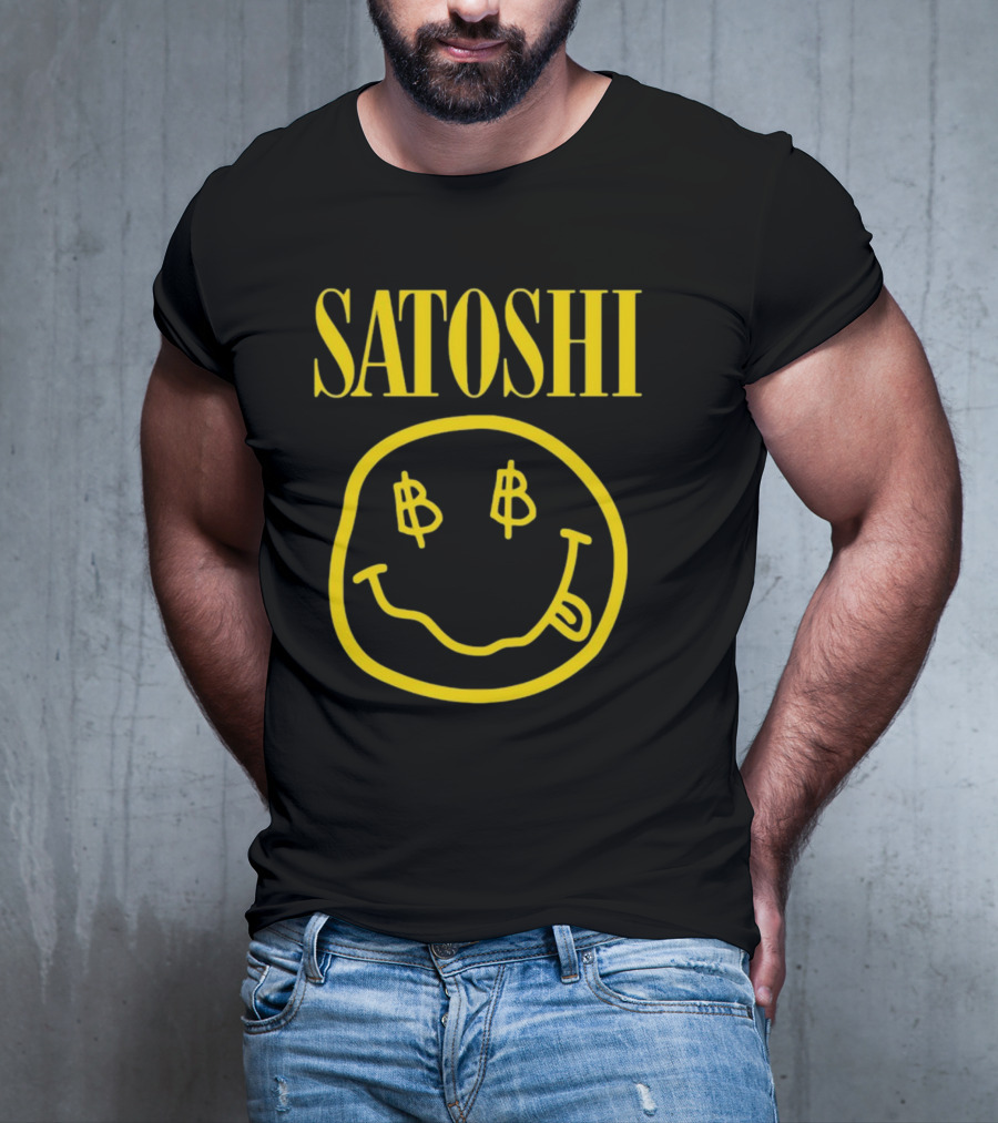 SATOSHI Smiley Face With Bitcoin Symbols T-Shirt
