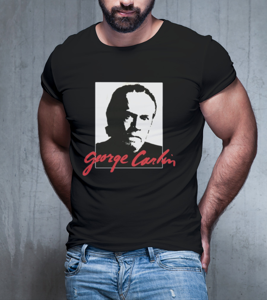 George Carlin Sometimes A Little Brain Damage Can Help Black And White Portrait Mike Cessario T-Shirt