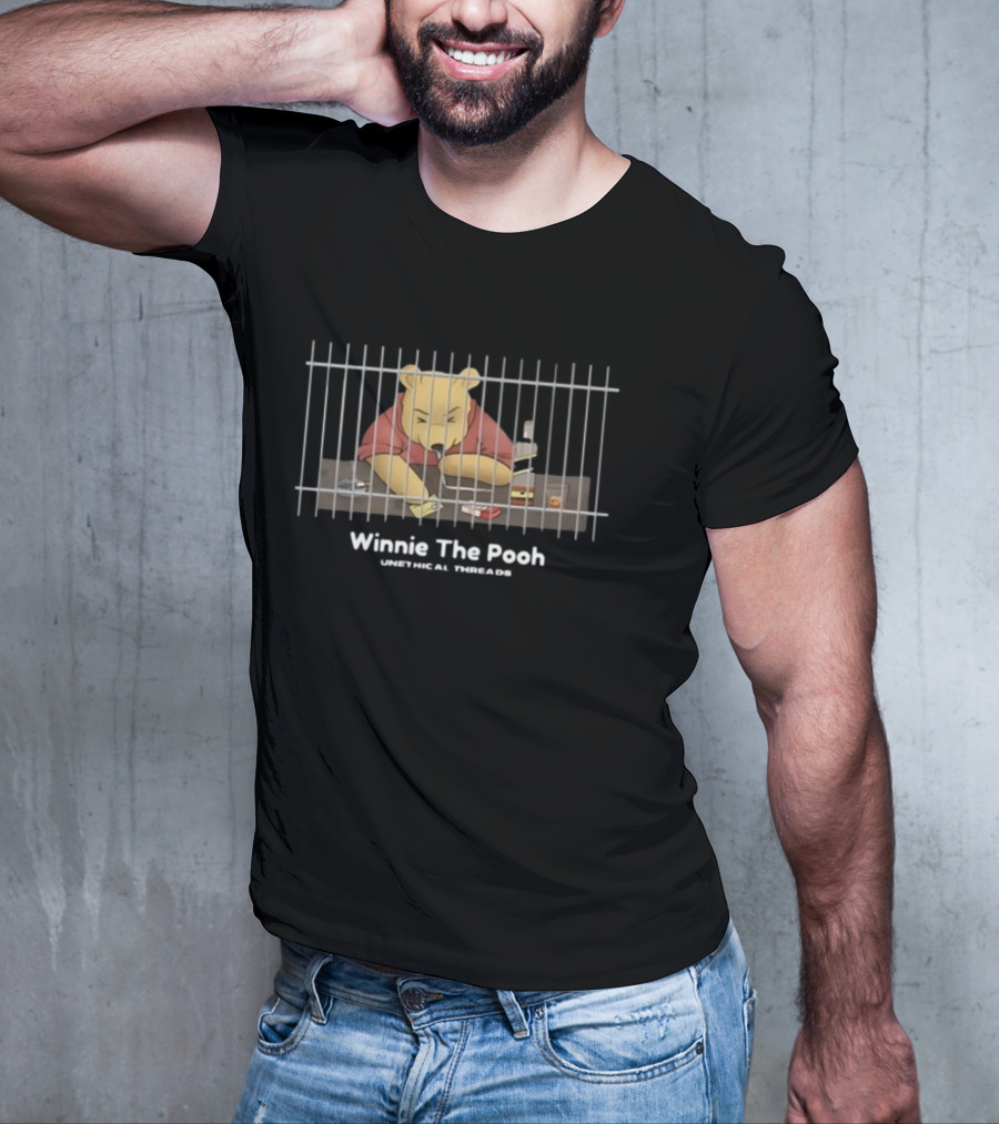 Winnie The Pooh Unethical Threads Prison Bars Gambling Drink T-Shirt