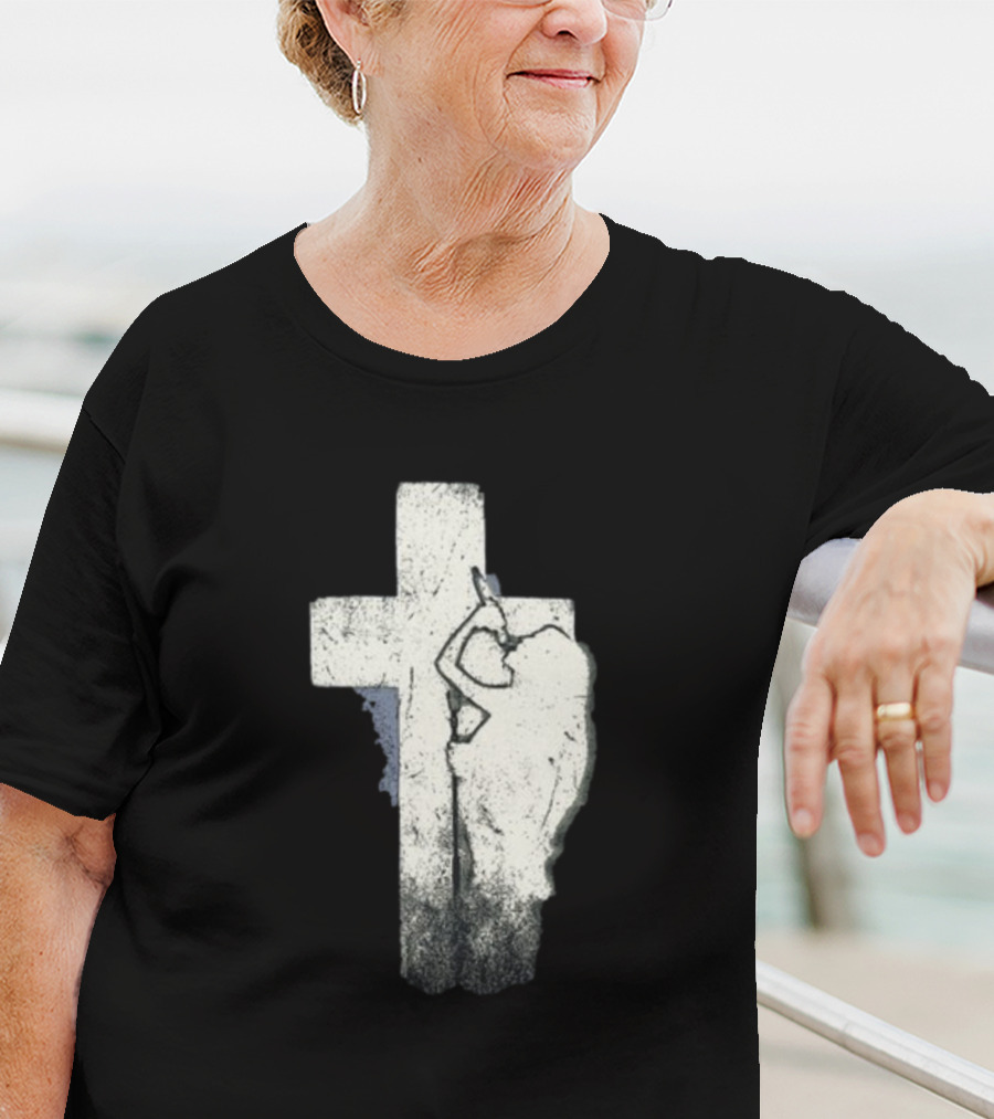 NessaBarrett Crucifix Distressed Standing Figure T-Shirt