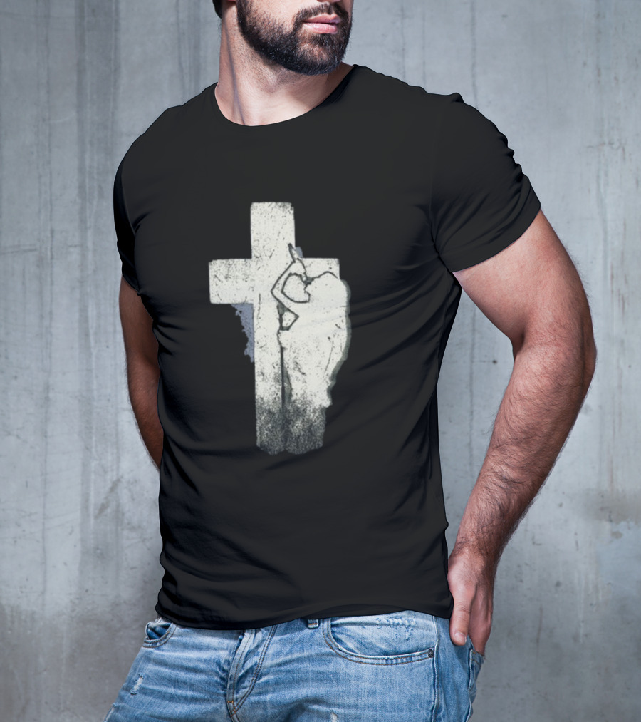 NessaBarrett Crucifix Distressed Standing Figure T-Shirt
