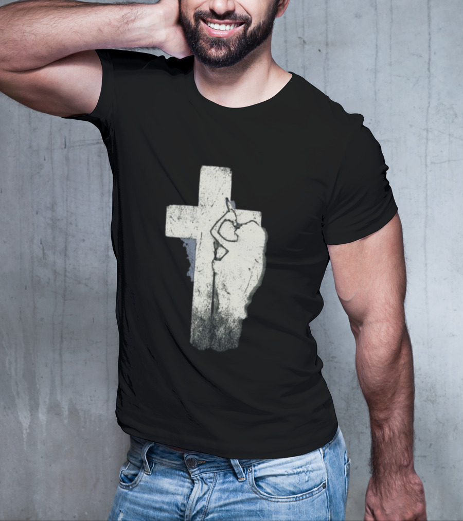 NessaBarrett Crucifix Distressed Standing Figure T-Shirt
