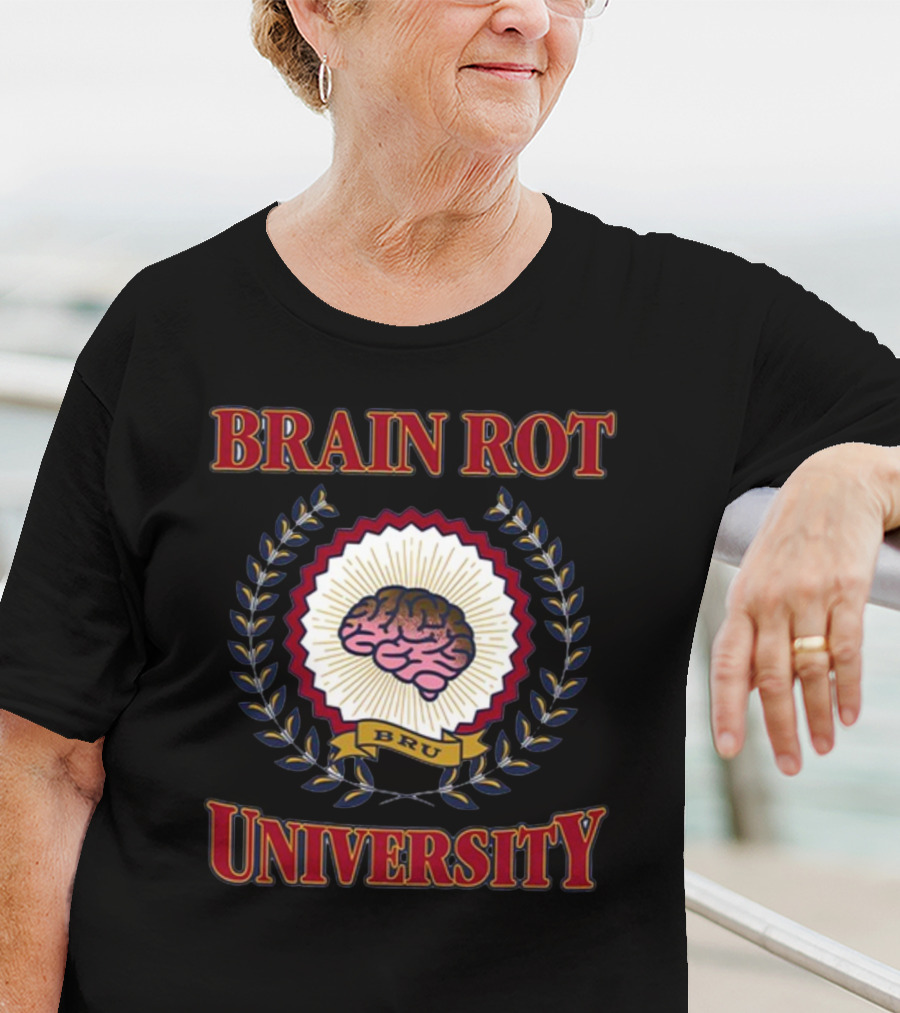 Shitheadsteve Brain Rot University BRU Brain Emblem T-Shirt