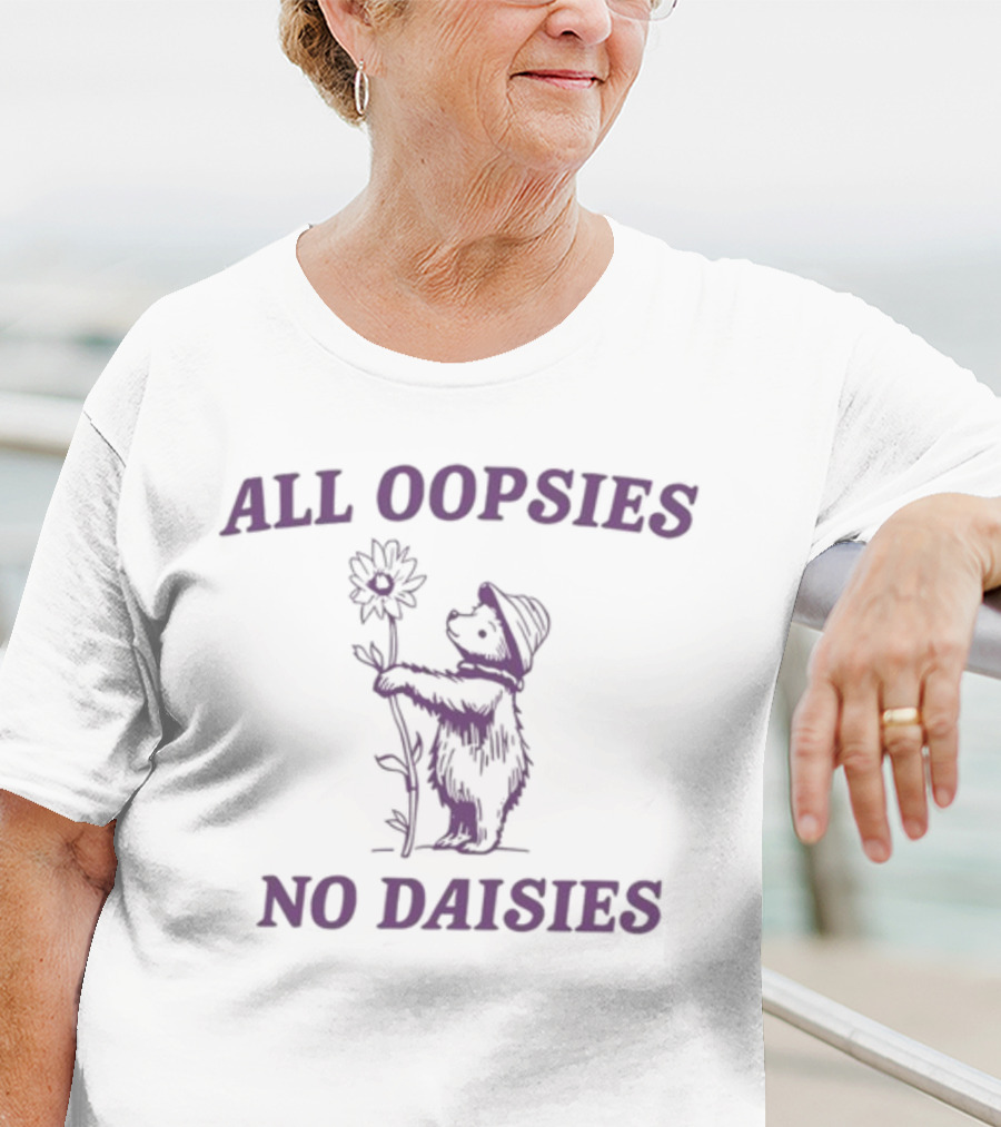 All Oopsies No Daisies Purple Raccoon With Flower T-Shirt