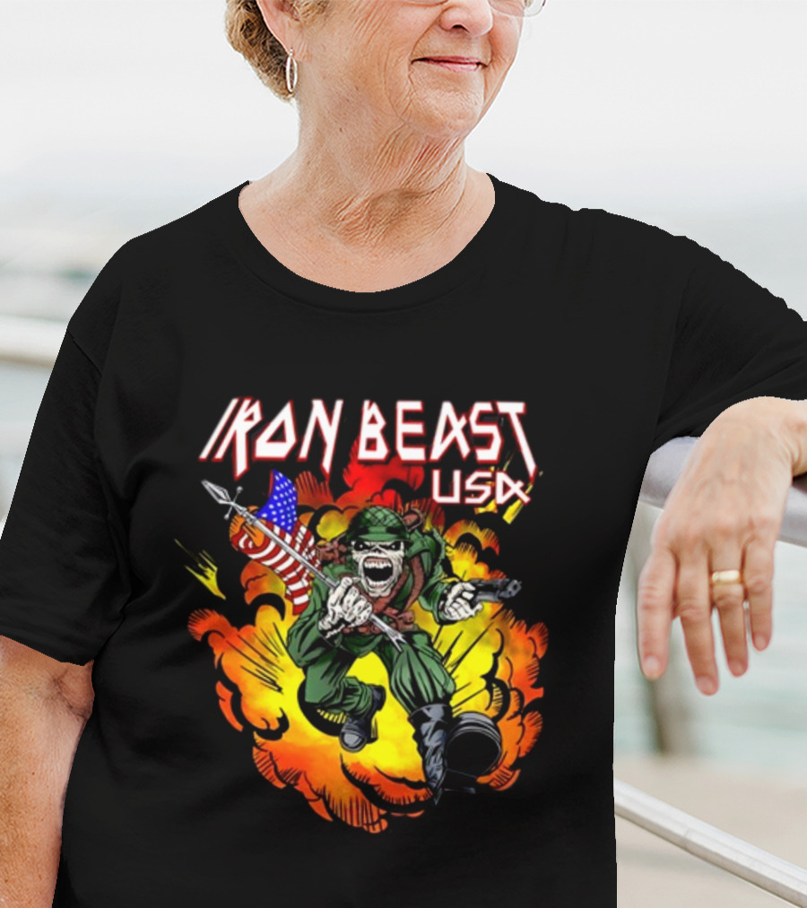 Iron Beast USA Explosive Soldier With American Flag T-Shirt