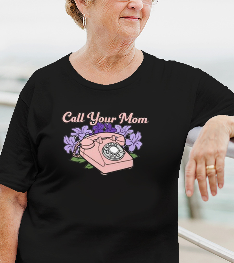 Middleclassfancy Call Your Mom Vintage Phone With Purple Flowers T-Shirt