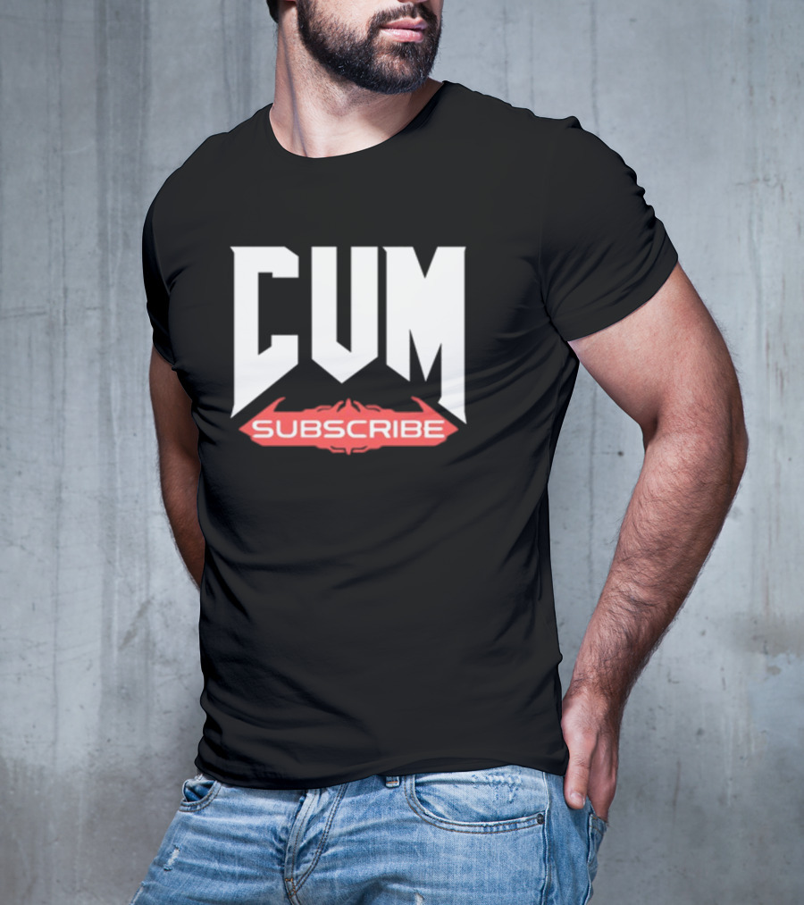 CUM Subscribe Doom Inspired Logo Gaming Meme T-Shirt