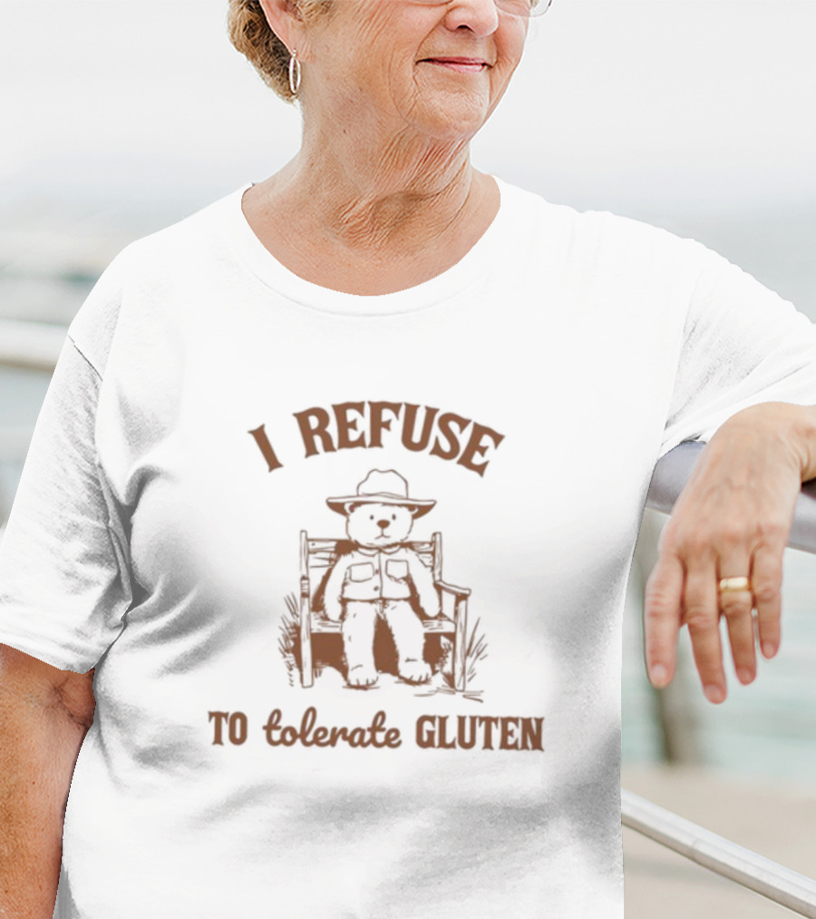 I Refuse To Tolerate Gluten Oldschoolcult Bear In Chair T-Shirt