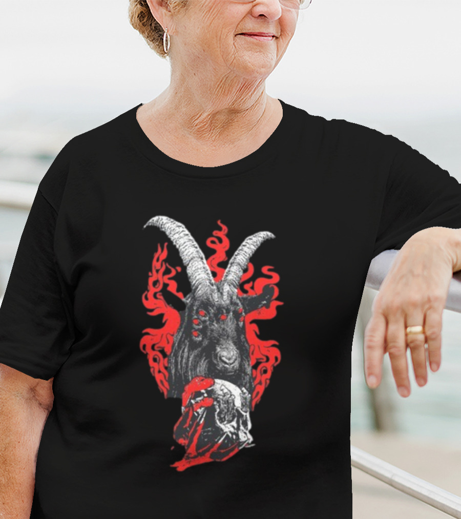 Blackcraft Cult Baphomet Goat Devil Skull With Red Flames And Hexed Hooves T-Shirt