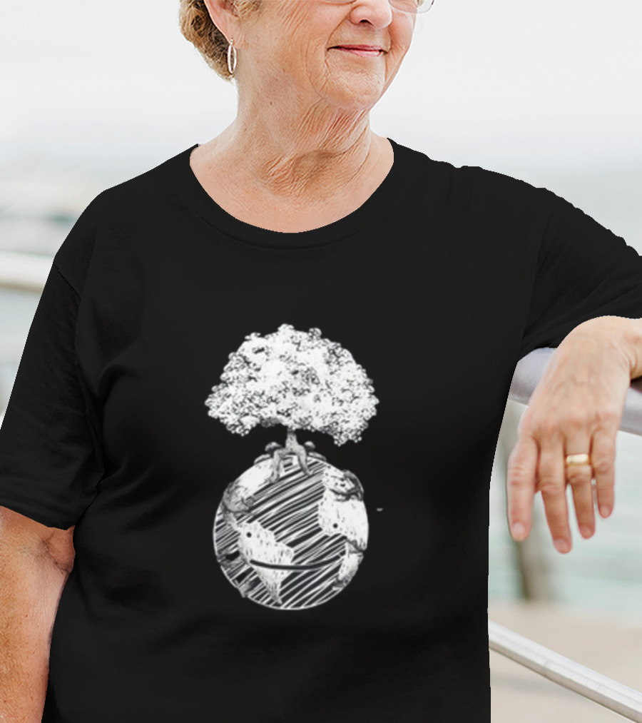 Dream Earth Day Organic Tree And Planet Sketch T-Shirt