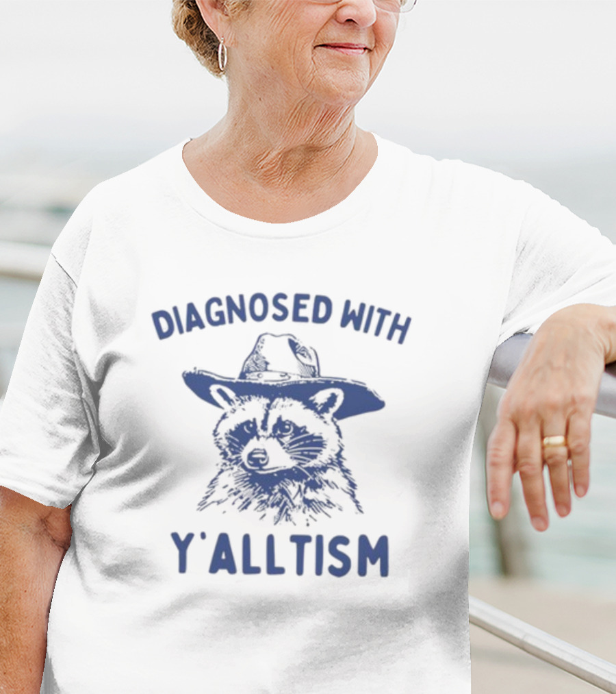 Diagnosed With Y'alltism Raccoon Wearing Cowboy Hat T-Shirt