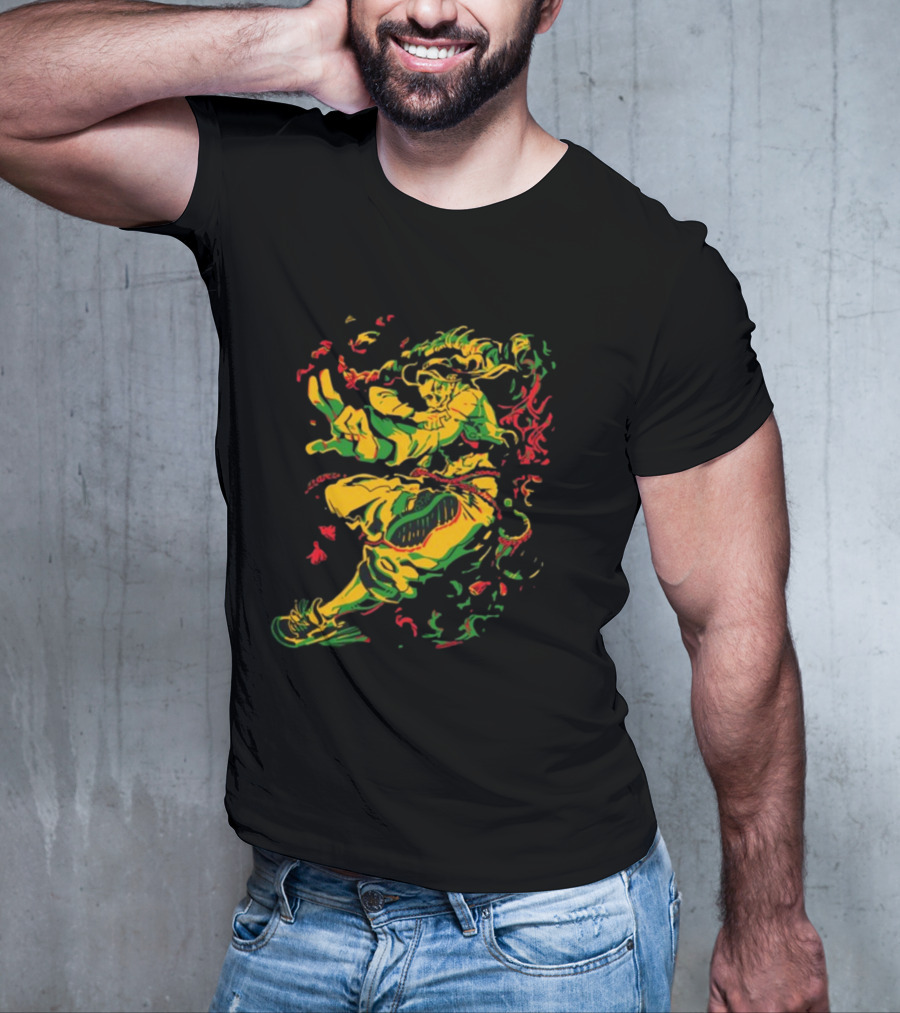 Theyetee Jamie Street Fighter Character Dynamic Pose With Colorful Energy Explosion T-Shirt
