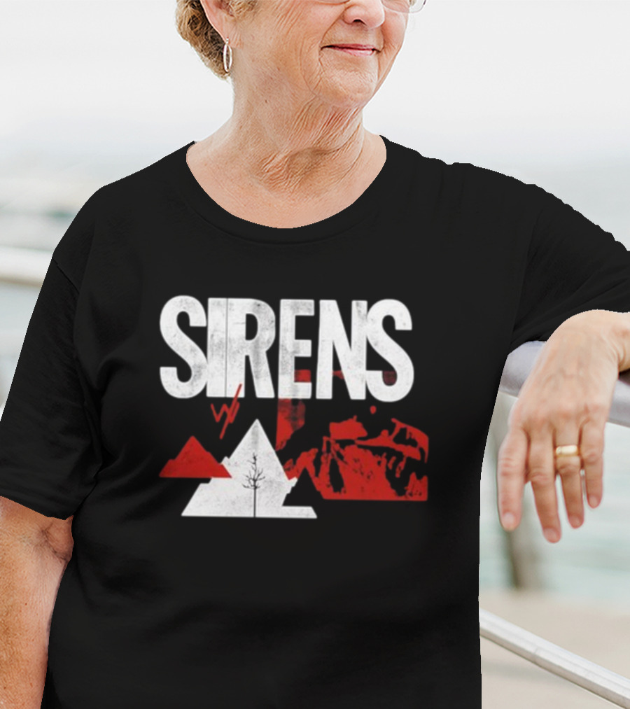 Sirens Mountain Tree Red Abstract Collage T-Shirt