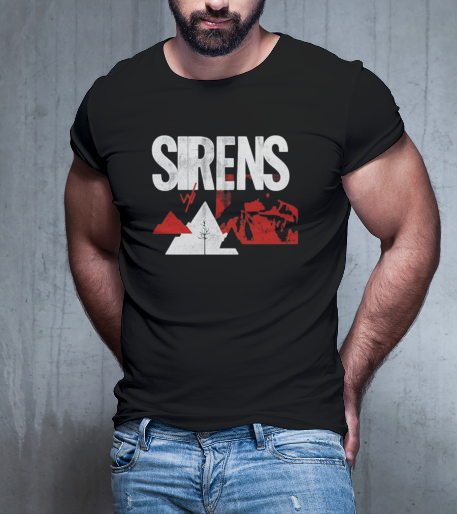 Sirens Mountain Tree Red Abstract Collage T-Shirt